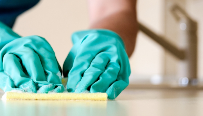 Gloved Hands Cleaning